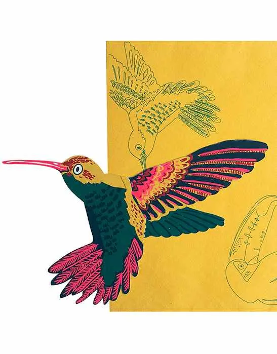Hummingbird Hand Printed Greeting Card