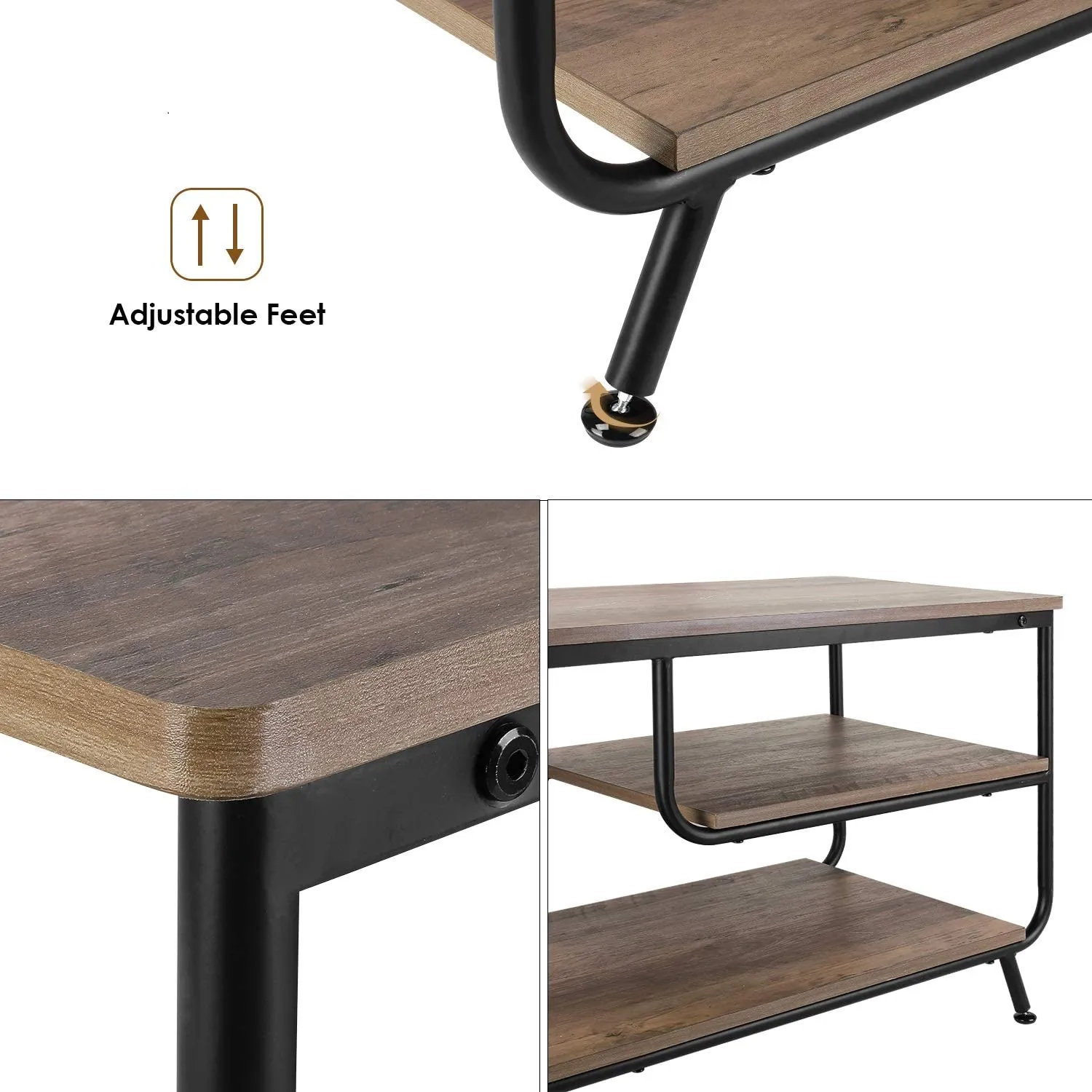 Industrial Wood and Metal TV Stand with 3 Tier Storage Shelves for TVs up to 55"