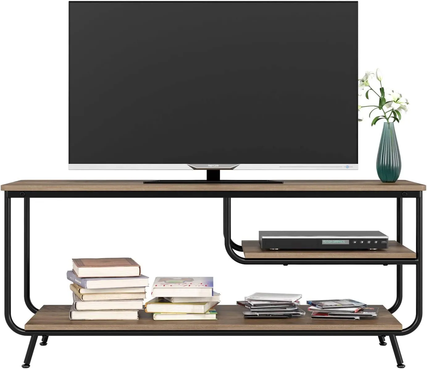 Industrial Wood and Metal TV Stand with 3 Tier Storage Shelves for TVs up to 55"