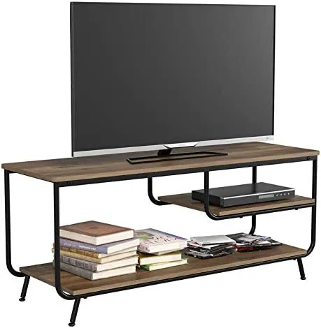 Industrial Wood and Metal TV Stand with 3 Tier Storage Shelves for TVs up to 55"