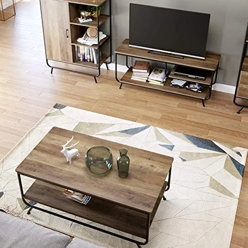 Industrial Wood and Metal TV Stand with 3 Tier Storage Shelves for TVs up to 55"