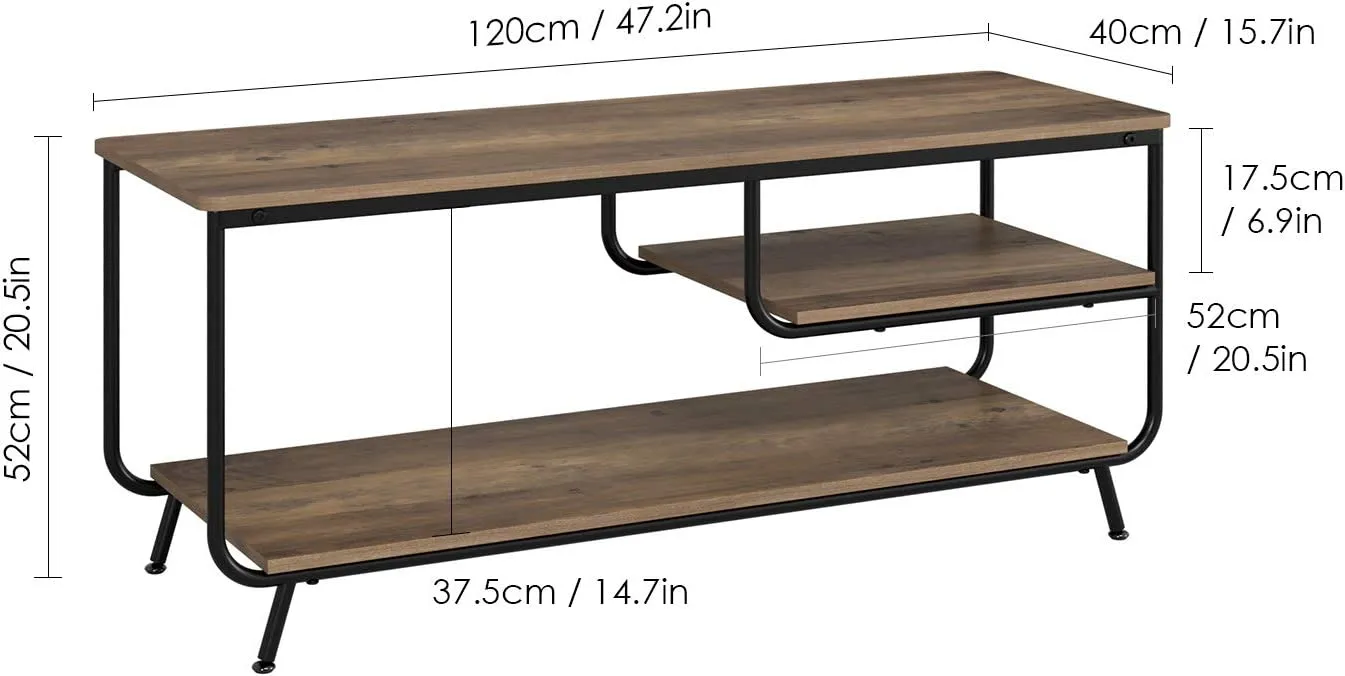 Industrial Wood and Metal TV Stand with 3 Tier Storage Shelves for TVs up to 55"