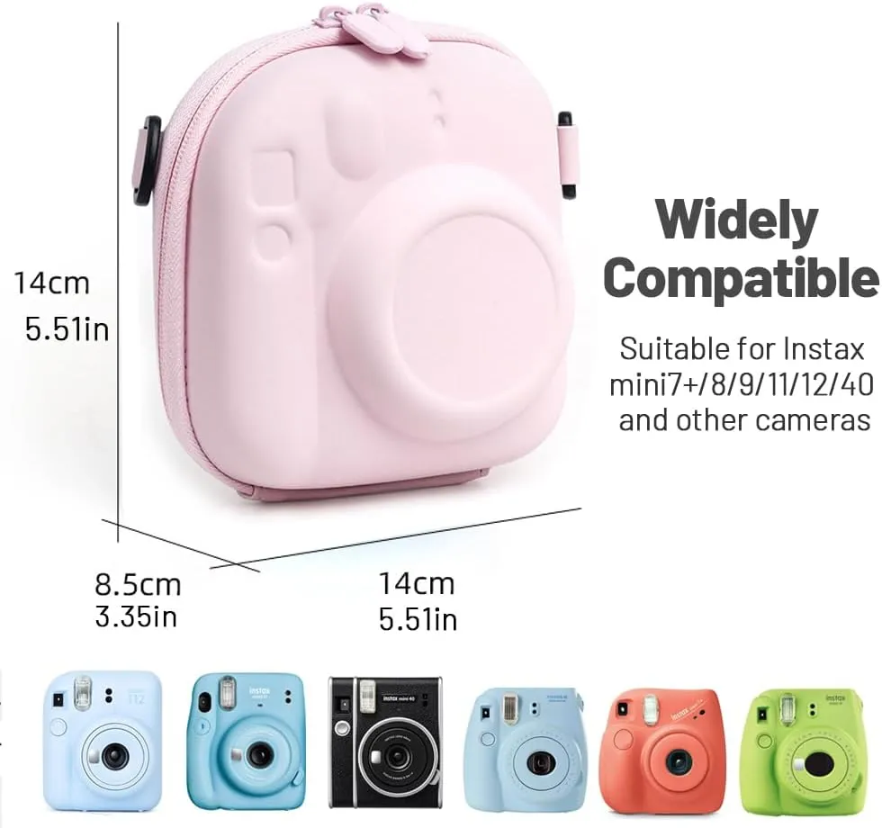 JINSERTA Carrying Case for Fujifilm Instax Mini 12 / Mini 11 / Mini 10 / Mini 9 / Mini 8 / Mini 7/ Mini 7  Instant Camera,Storage Protective Hard Case with Shoulder Strap (Green)