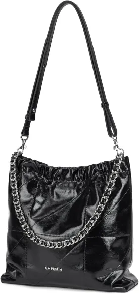 LA FESTIN Split Leather Shoulder Bag for Women with Adjustable Strap, Chain Detail, Elegant Women's Crossbody Handbags