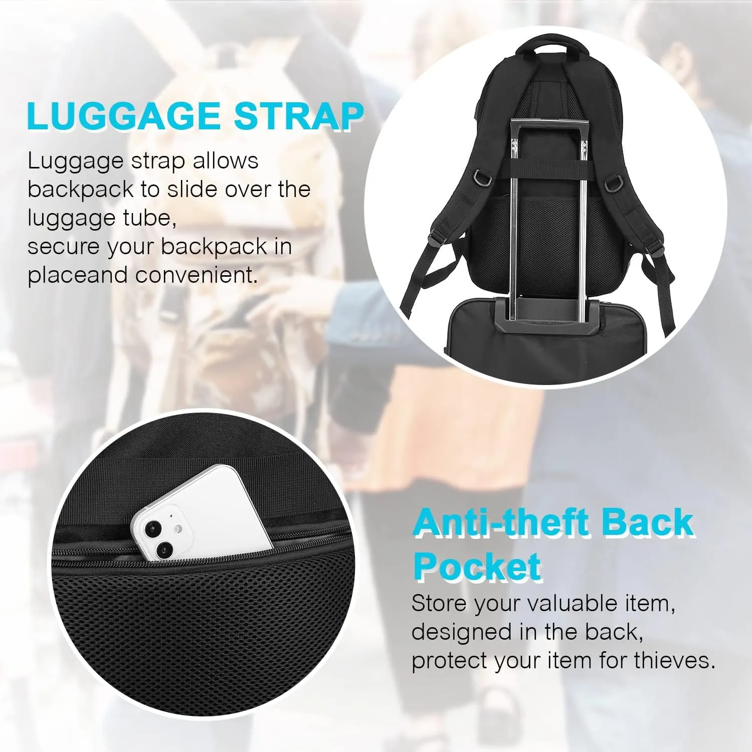 LOVEVOOK Black Backpack for Women Men, School Bookbag with Laptop Compartment for College Work Travel, Water Resistant Daypack, Fit 15.6" Laptop