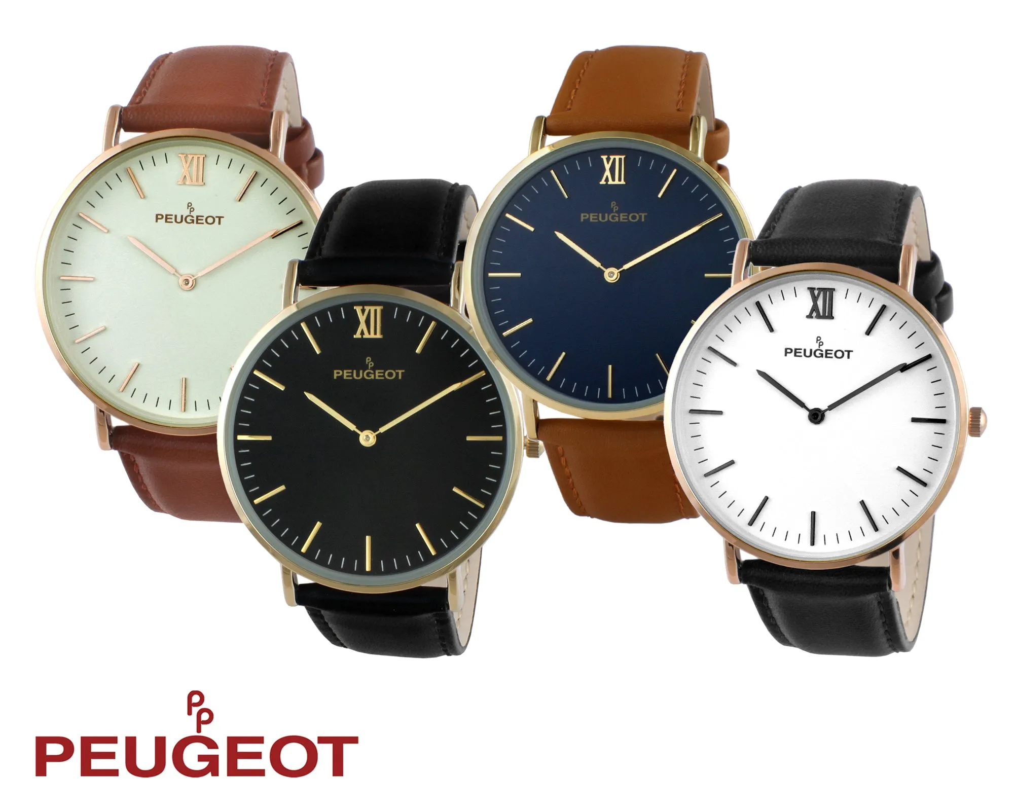 Men's 40mm Cream Dial Super Slim Leather Strap Watch