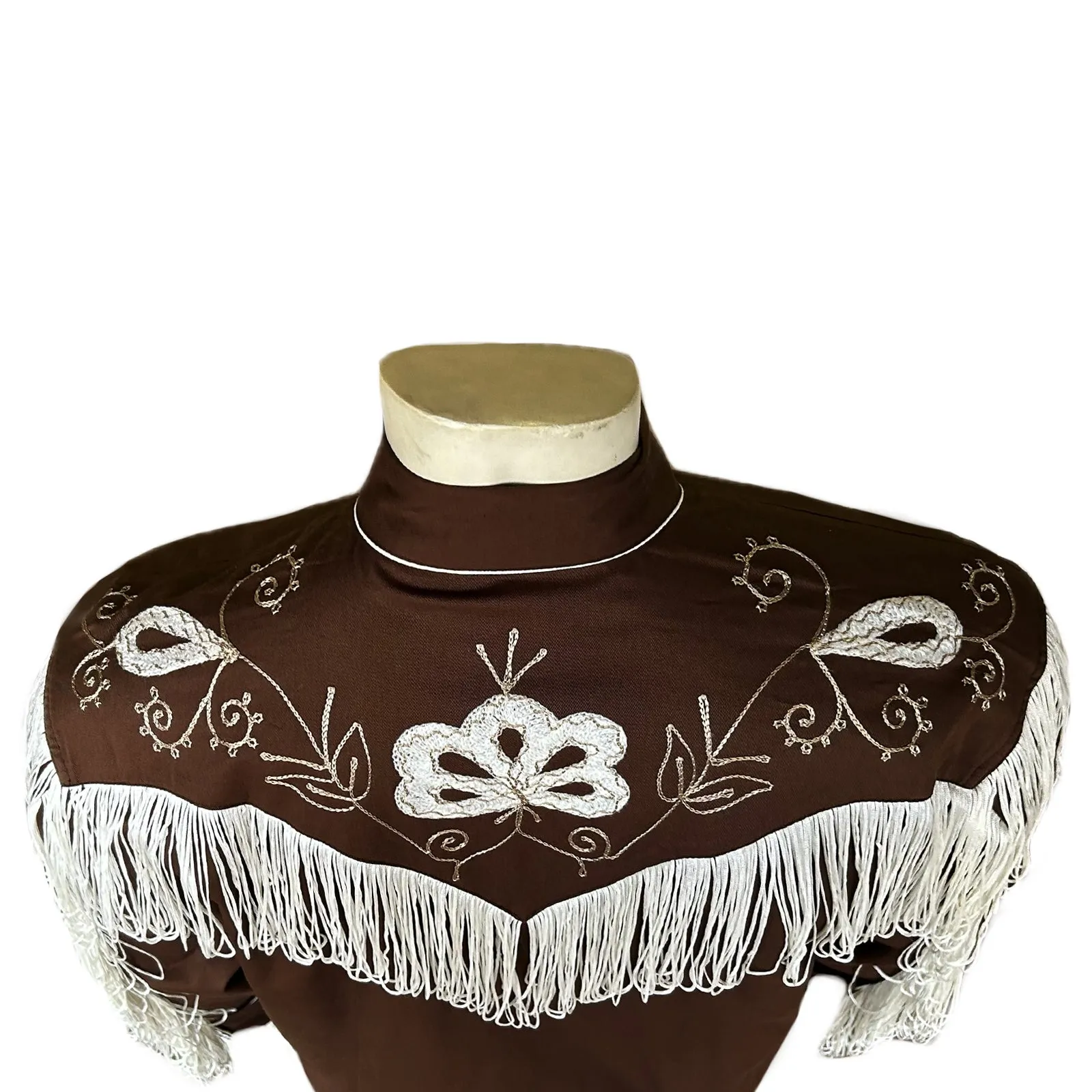 Men's Vintage Fringe Brown Embroidered Western Shirt