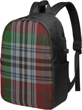 Metcalf Clan Family Tartan Usb Travel Laptop Backpack  Durable Polyester Backbag With Charging Port & Headphone Jack