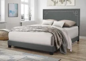 Miley King Bed, Gray Fabric w/Nailhead Trim Headboard