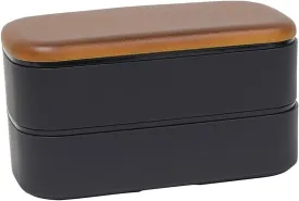 MIYS 73505 Wood Grain Men's Square Bento Box, Black