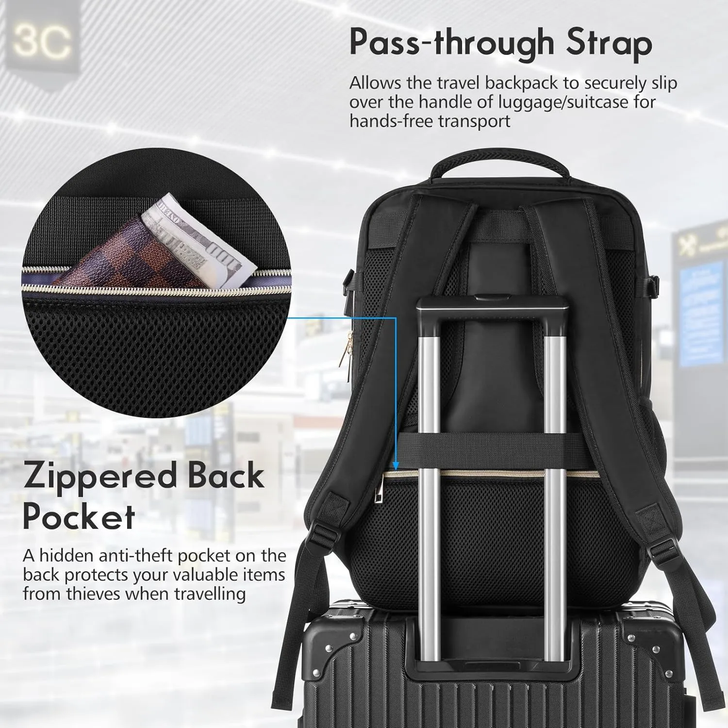 MOMUVO Travel Backpack for Women, Carry On Backpack Airline Approved with 3 Packing Cubes, 15.6 Inch Laptop Backpack with USB Charging Port, Casual Daypack for Weekender Business College, Black