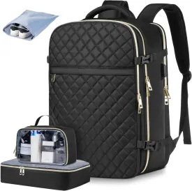MOMUVO Travel Backpack for Women, Carry On Backpack Airline Approved with 3 Packing Cubes, 15.6 Inch Laptop Backpack with USB Charging Port, Casual Daypack for Weekender Business College, Black