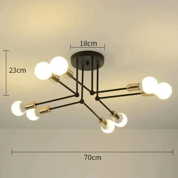 Nordic Creative Iron Ceiling Lamp 6 Head 8 Head Iron Pole Bedroom Lamp Rental Room Economy Simple Ceiling Living Room Lamp