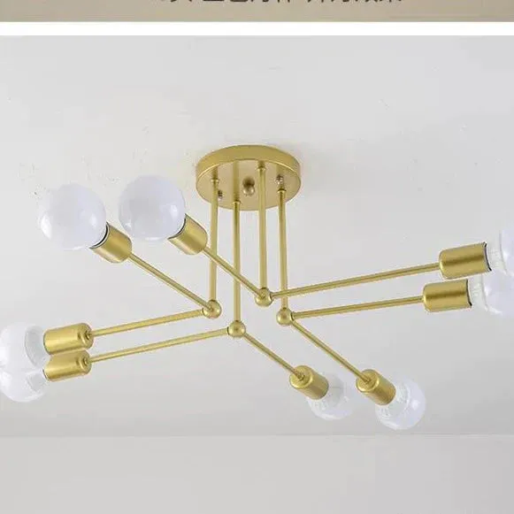 Nordic Creative Iron Ceiling Lamp 6 Head 8 Head Iron Pole Bedroom Lamp Rental Room Economy Simple Ceiling Living Room Lamp