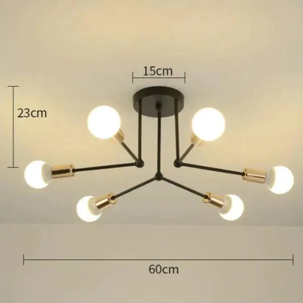 Nordic Creative Iron Ceiling Lamp 6 Head 8 Head Iron Pole Bedroom Lamp Rental Room Economy Simple Ceiling Living Room Lamp