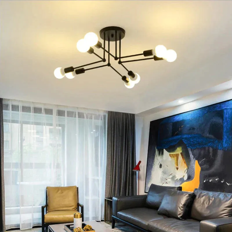 Nordic Creative Iron Ceiling Lamp 6 Head 8 Head Iron Pole Bedroom Lamp Rental Room Economy Simple Ceiling Living Room Lamp