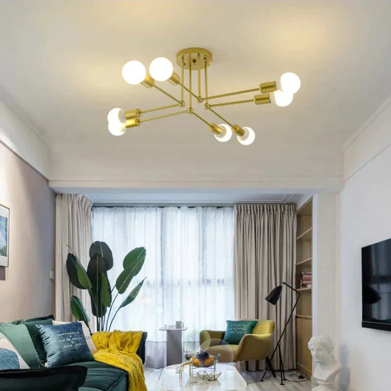Nordic Creative Iron Ceiling Lamp 6 Head 8 Head Iron Pole Bedroom Lamp Rental Room Economy Simple Ceiling Living Room Lamp