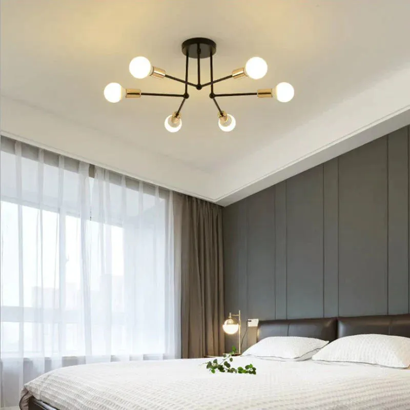 Nordic Creative Iron Ceiling Lamp 6 Head 8 Head Iron Pole Bedroom Lamp Rental Room Economy Simple Ceiling Living Room Lamp
