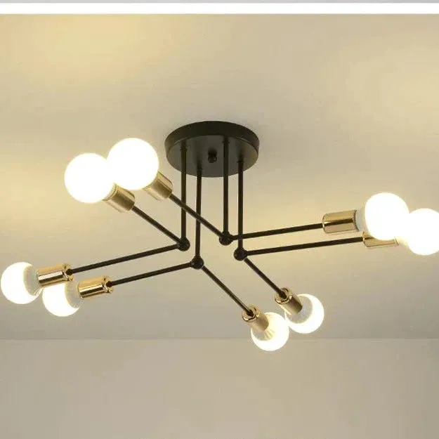 Nordic Creative Iron Ceiling Lamp 6 Head 8 Head Iron Pole Bedroom Lamp Rental Room Economy Simple Ceiling Living Room Lamp