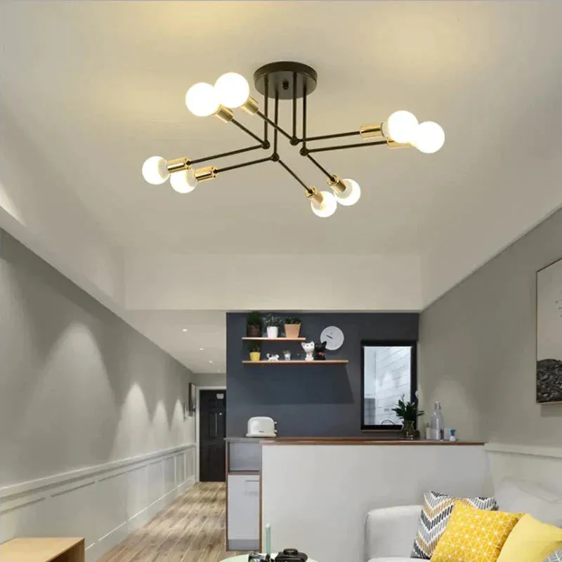 Nordic Creative Iron Ceiling Lamp 6 Head 8 Head Iron Pole Bedroom Lamp Rental Room Economy Simple Ceiling Living Room Lamp