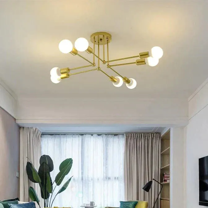 Nordic Creative Iron Ceiling Lamp 6 Head 8 Head Iron Pole Bedroom Lamp Rental Room Economy Simple Ceiling Living Room Lamp
