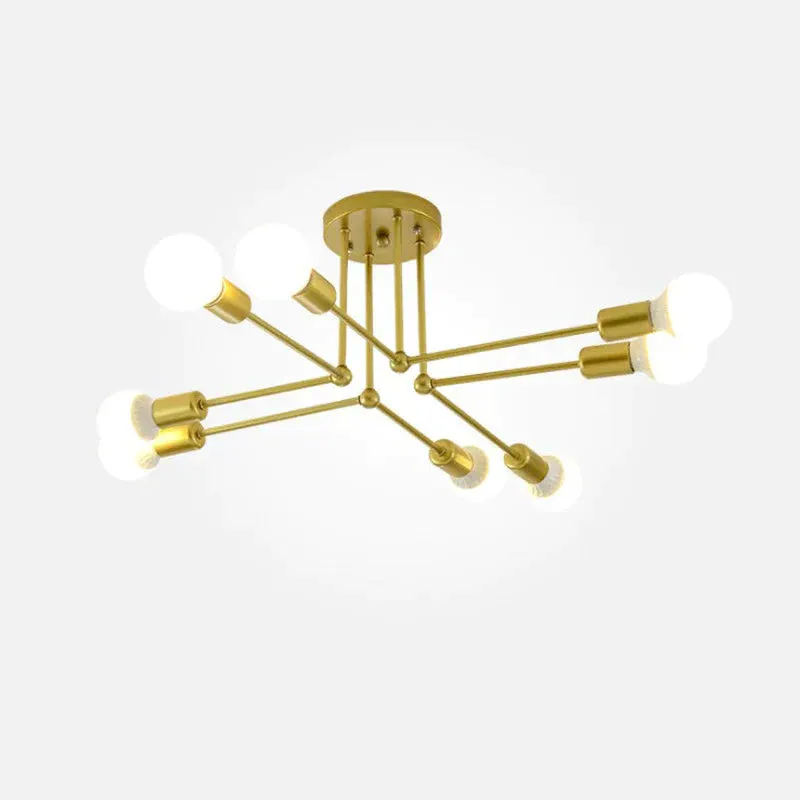 Nordic Creative Iron Ceiling Lamp 6 Head 8 Head Iron Pole Bedroom Lamp Rental Room Economy Simple Ceiling Living Room Lamp