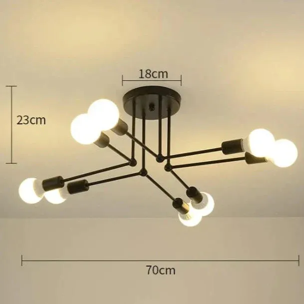 Nordic Creative Iron Ceiling Lamp 6 Head 8 Head Iron Pole Bedroom Lamp Rental Room Economy Simple Ceiling Living Room Lamp