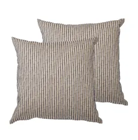 NUNO Throw Pillow Pair: "Hariko Sashi" (Taupe w/ Dark Navy Embroidery)