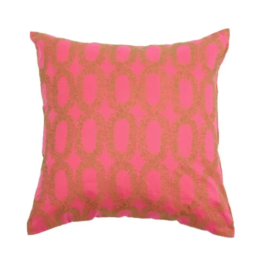 NUNO Throw Pillow Pair: "Satsuma Age" (Coral Pink w/ Gold Embroidery)