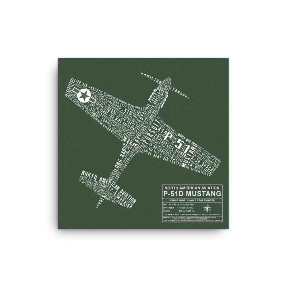 P-51 Mustang Aircraft Typography Art