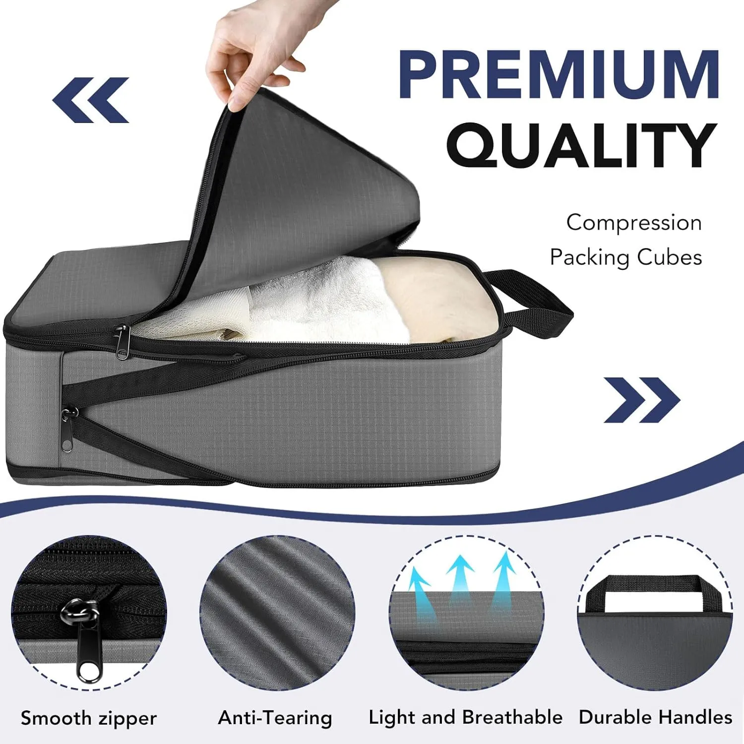 Packing Cubes, 4 Set Lightweight Compression Travel Bags - Luggage Suitcase Organizer Travel Essentials, Expandable Packing Cubes for Carry on Suitcases, Charcoal