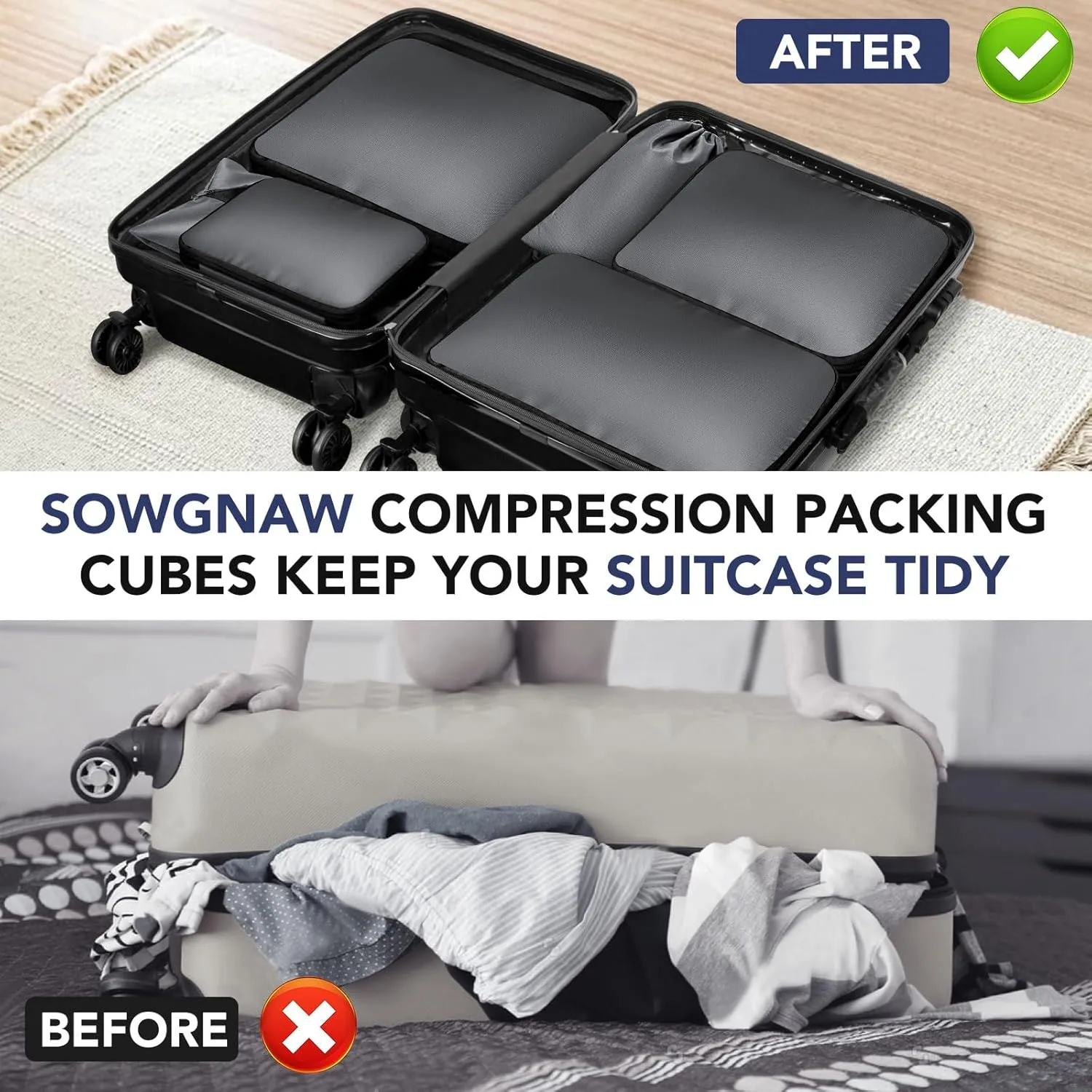 Packing Cubes, 4 Set Lightweight Compression Travel Bags - Luggage Suitcase Organizer Travel Essentials, Expandable Packing Cubes for Carry on Suitcases, Charcoal