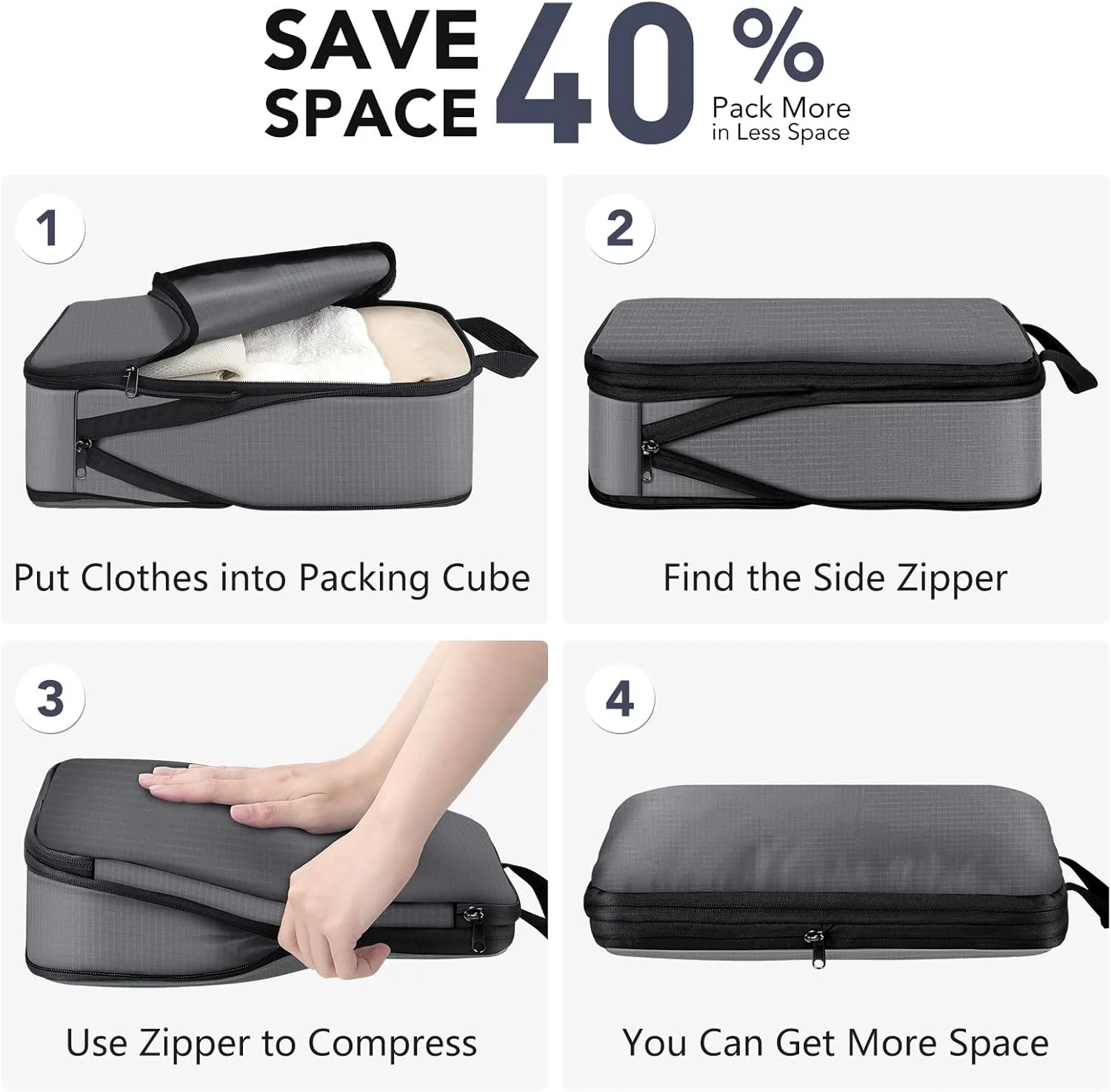 Packing Cubes, 4 Set Lightweight Compression Travel Bags - Luggage Suitcase Organizer Travel Essentials, Expandable Packing Cubes for Carry on Suitcases, Charcoal