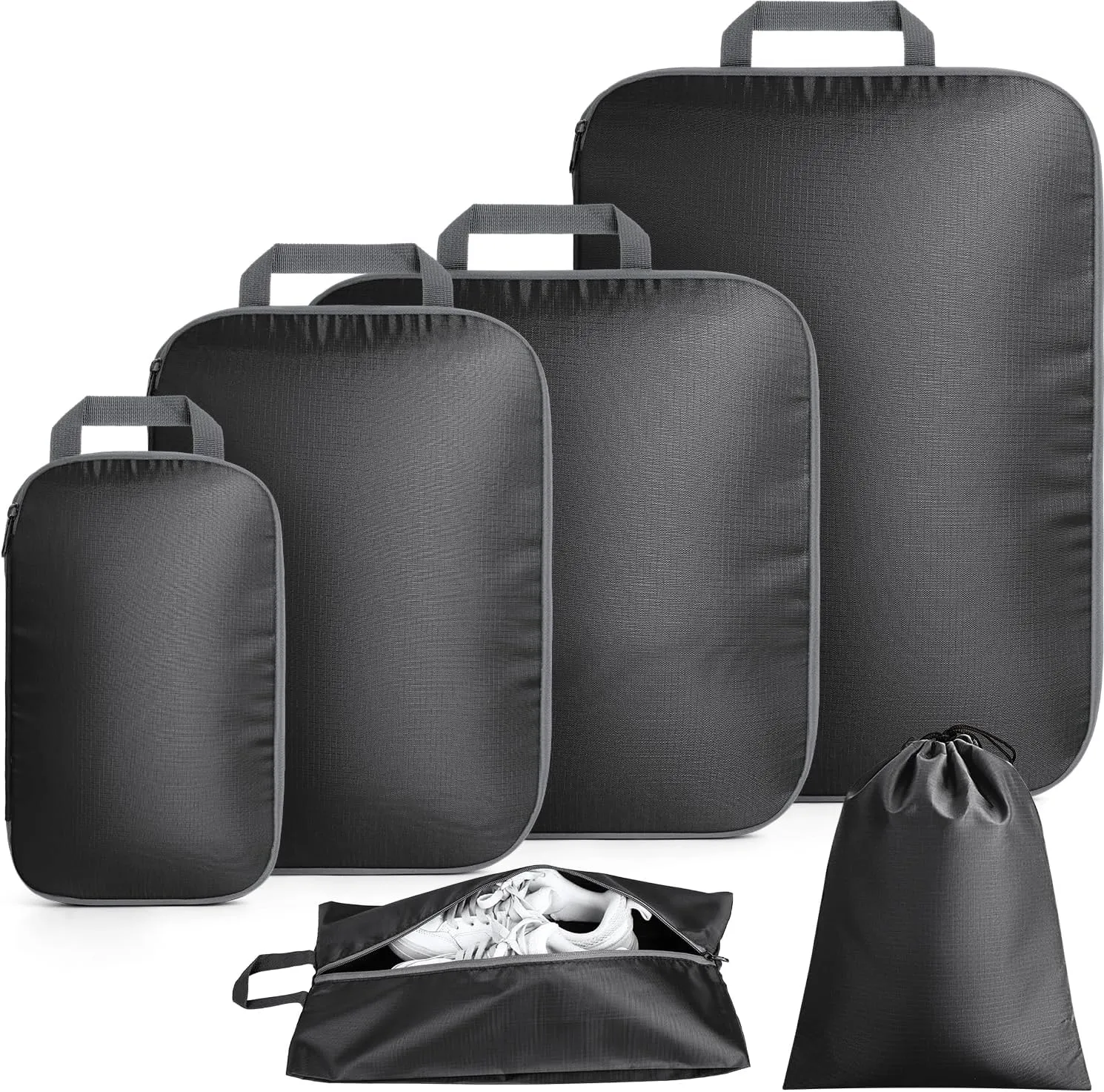 Packing Cubes for Travel, 6 Set Lightweight Compression Travel Bags - Luggage Suitcase Organizer, Expandable Packing Cubes Organizer for Carry on Suitcases, Black