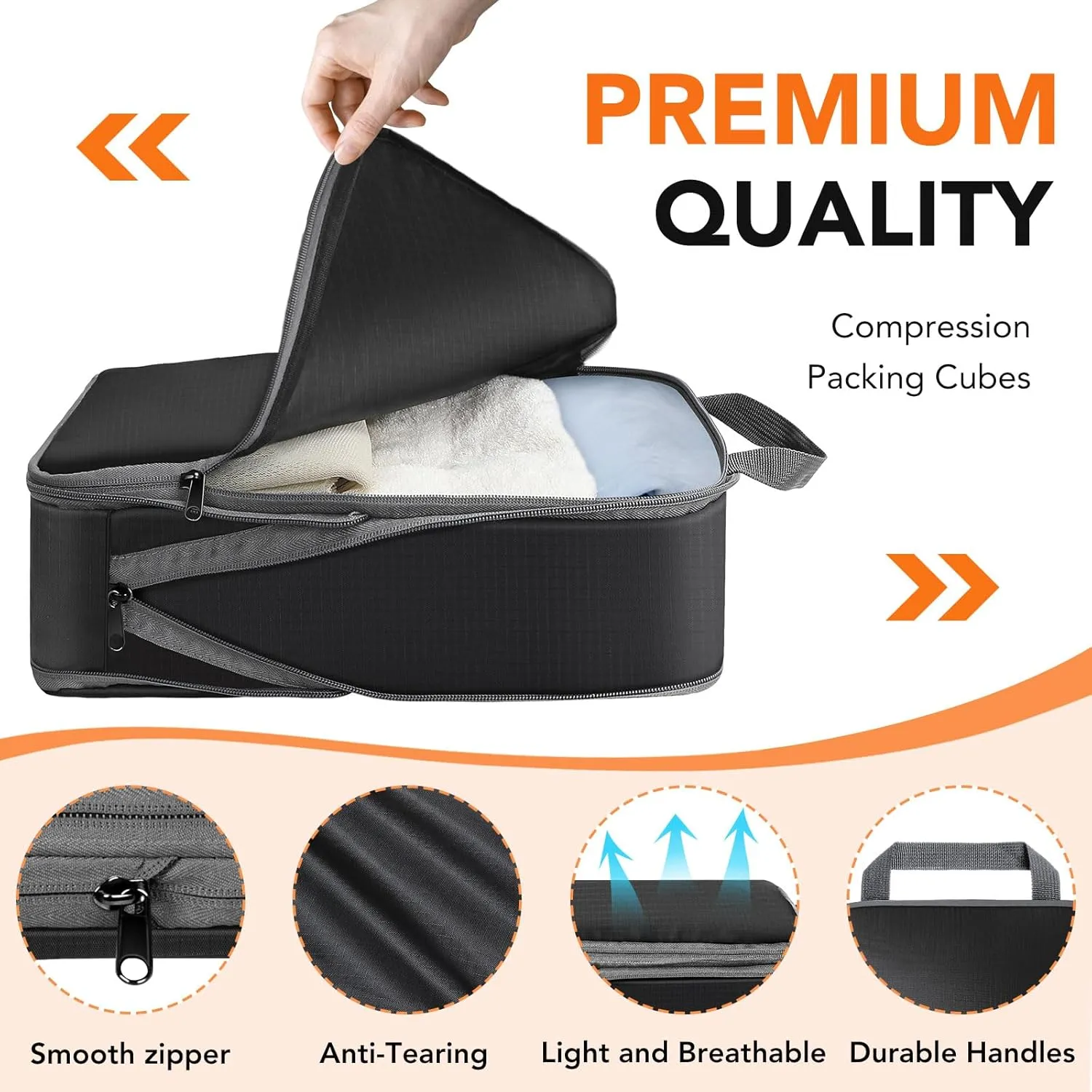 Packing Cubes for Travel, 6 Set Lightweight Compression Travel Bags - Luggage Suitcase Organizer, Expandable Packing Cubes Organizer for Carry on Suitcases, Black