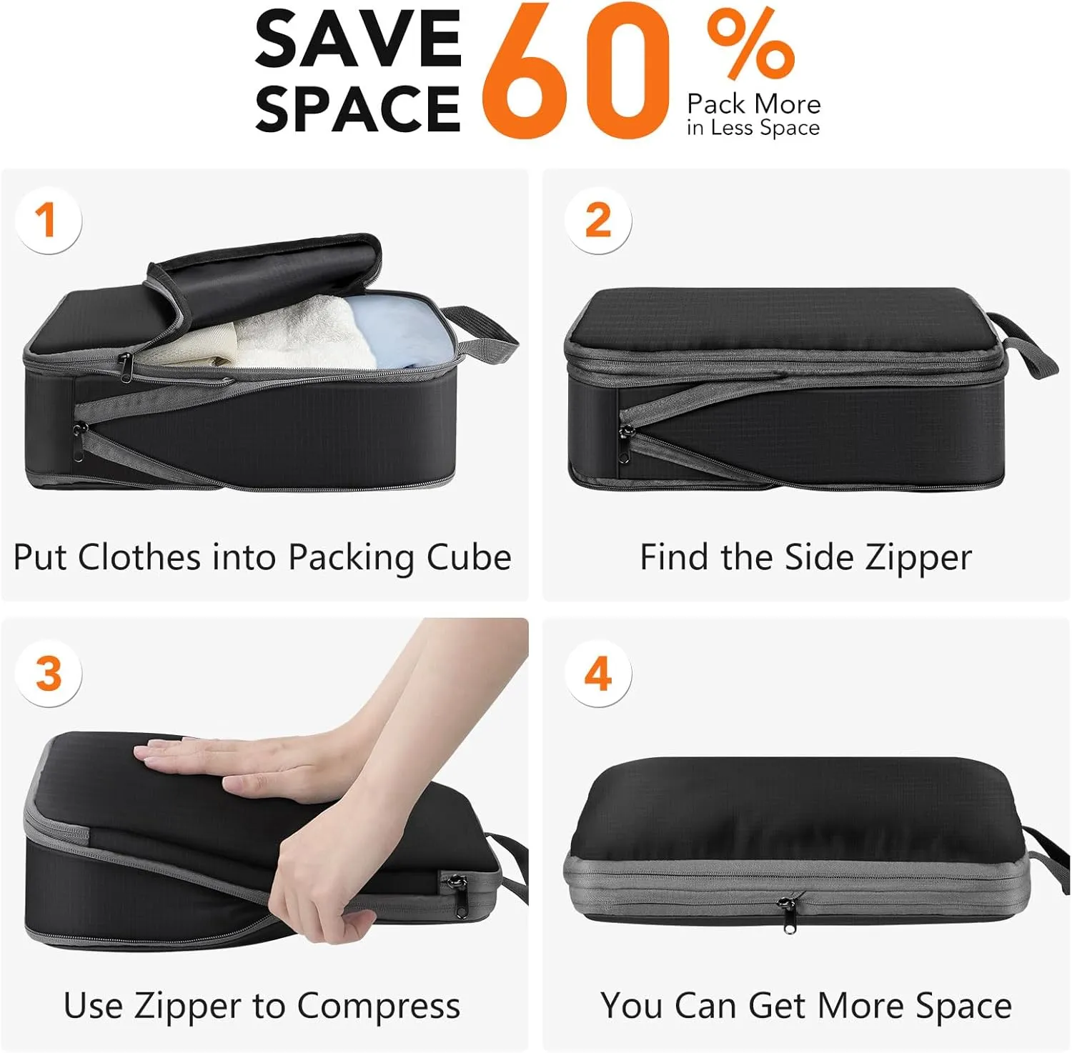 Packing Cubes for Travel, 6 Set Lightweight Compression Travel Bags - Luggage Suitcase Organizer, Expandable Packing Cubes Organizer for Carry on Suitcases, Black