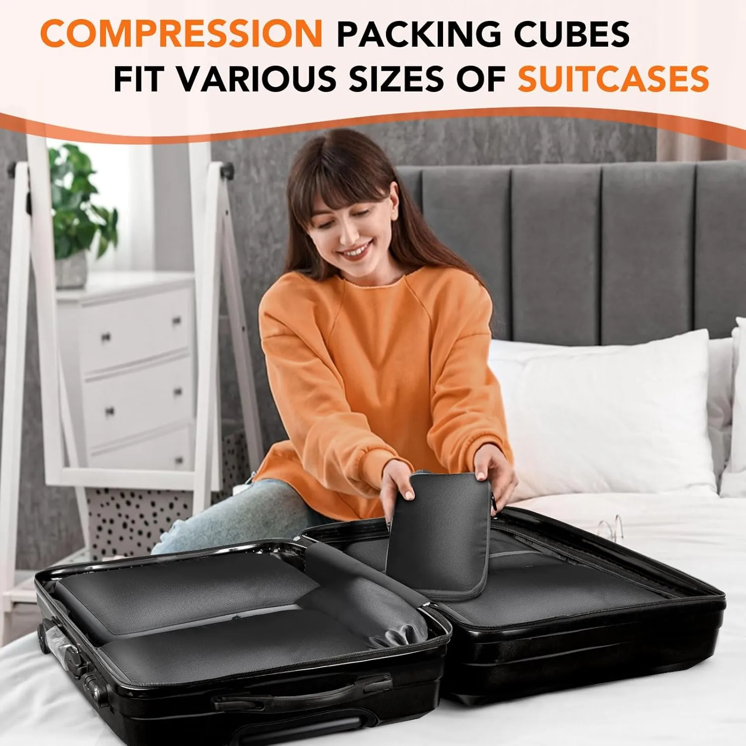 Packing Cubes for Travel, 6 Set Lightweight Compression Travel Bags - Luggage Suitcase Organizer, Expandable Packing Cubes Organizer for Carry on Suitcases, Black