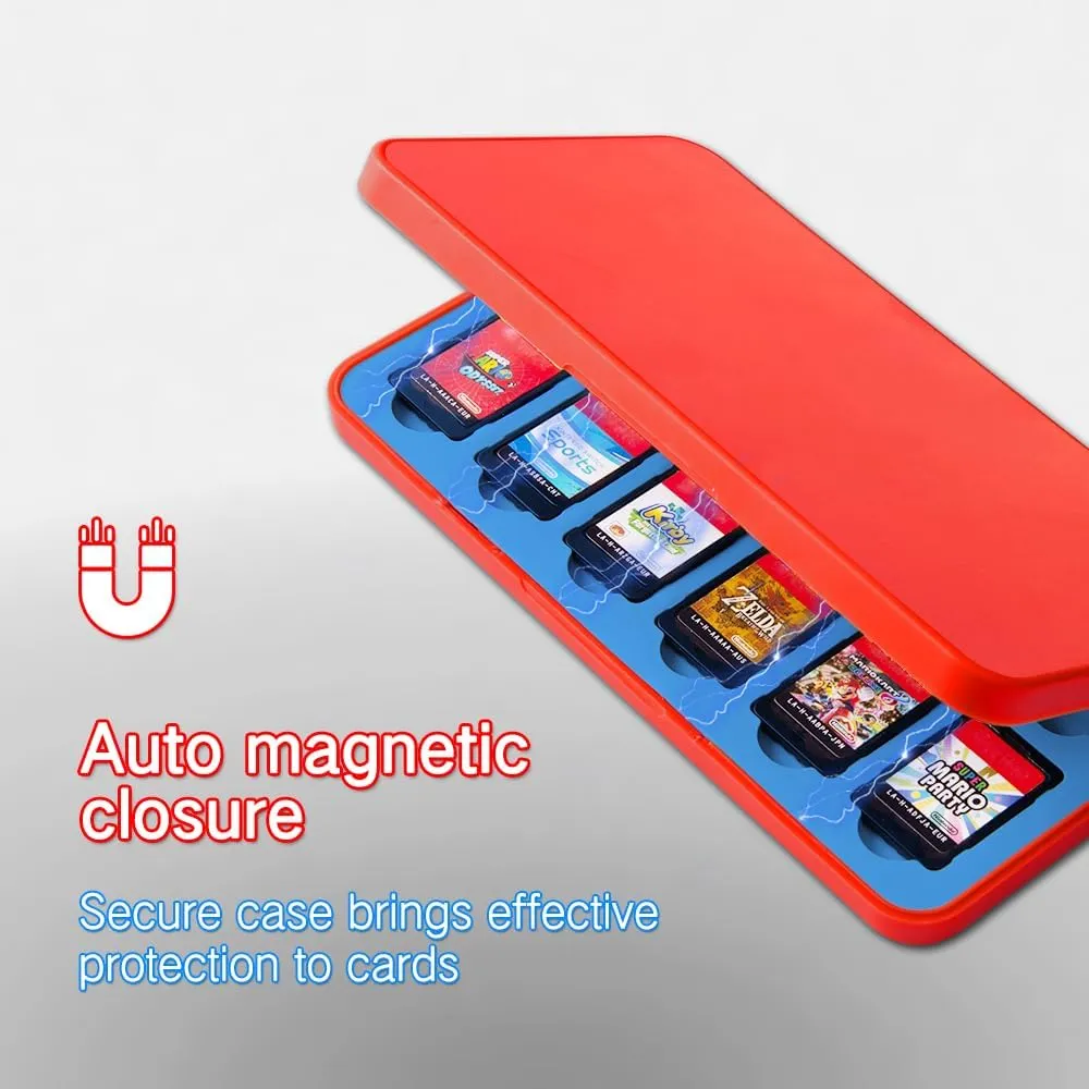 PERFECTSIGHT Switch Game Case, Red Switch Game Holder for Nintendo Switch Cartridge Case with 24 Game Card Slots & Micro SD Card Slots