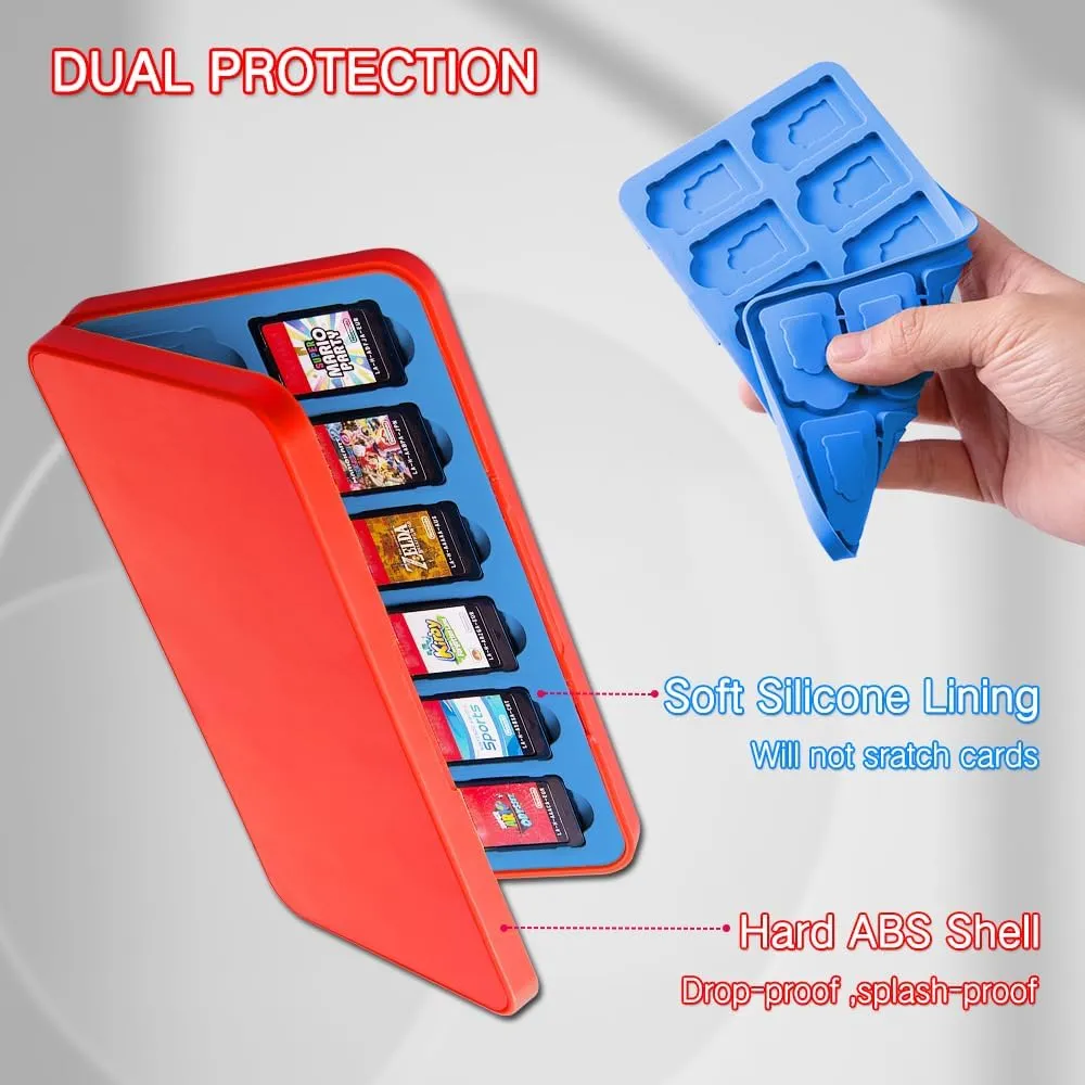 PERFECTSIGHT Switch Game Case, Red Switch Game Holder for Nintendo Switch Cartridge Case with 24 Game Card Slots & Micro SD Card Slots