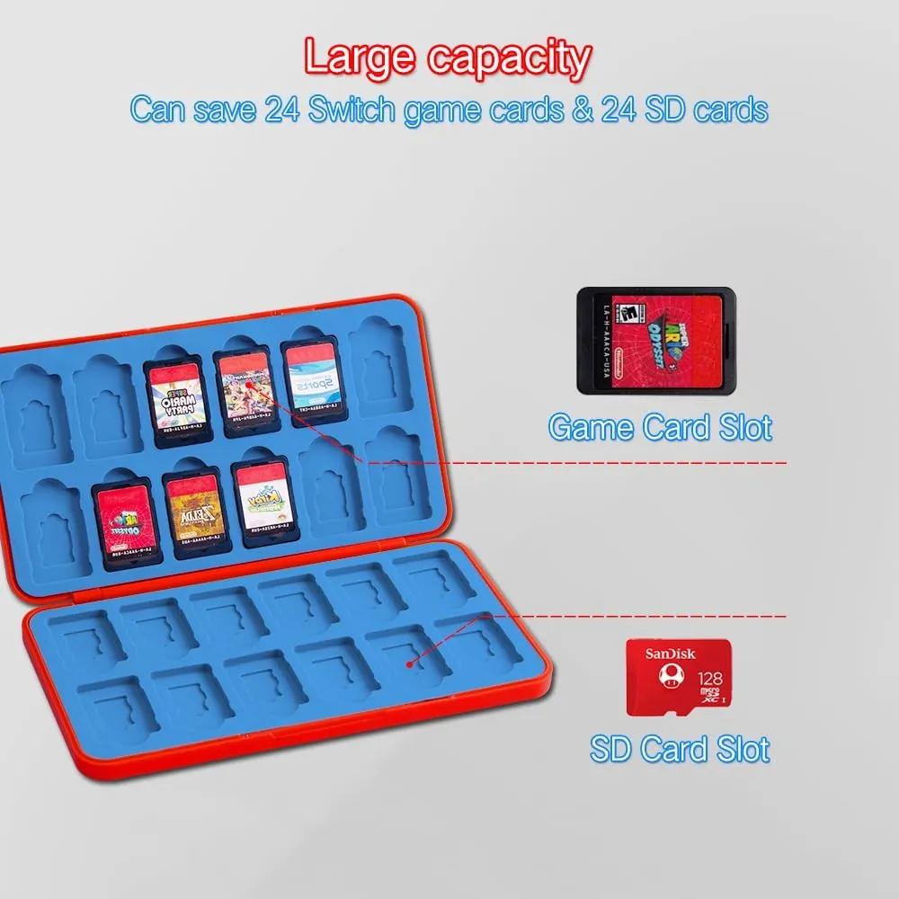 PERFECTSIGHT Switch Game Case, Red Switch Game Holder for Nintendo Switch Cartridge Case with 24 Game Card Slots & Micro SD Card Slots