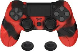 PlayVital Guardian Edition Red & Black Ergonomic Soft Anti-Slip Controller Silicone Case Cover for ps4, Rubber Protector Skin with Joystick Caps for ps4 Slim/Pro Controller