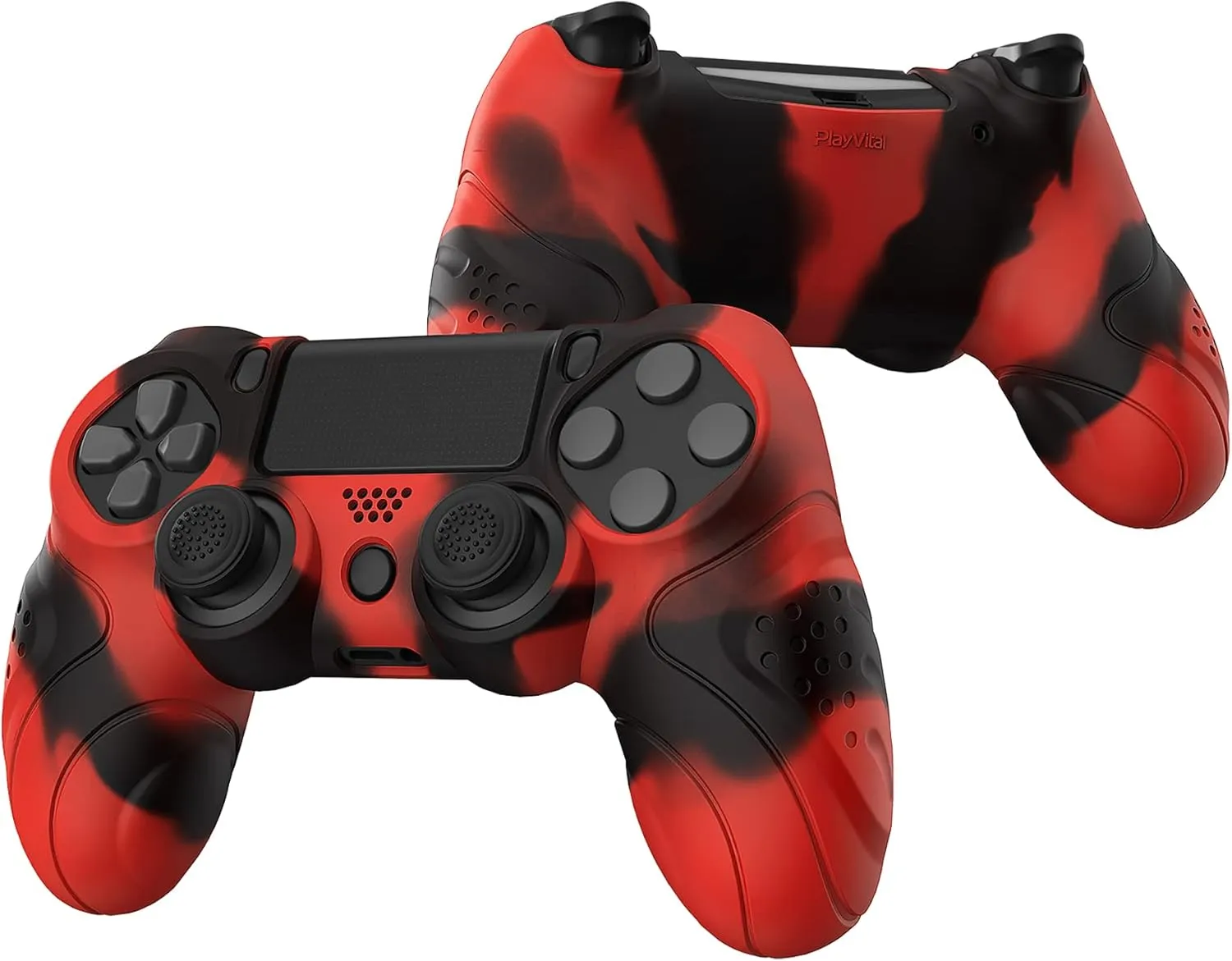 PlayVital Guardian Edition Red & Black Ergonomic Soft Anti-Slip Controller Silicone Case Cover for ps4, Rubber Protector Skin with Joystick Caps for ps4 Slim/Pro Controller