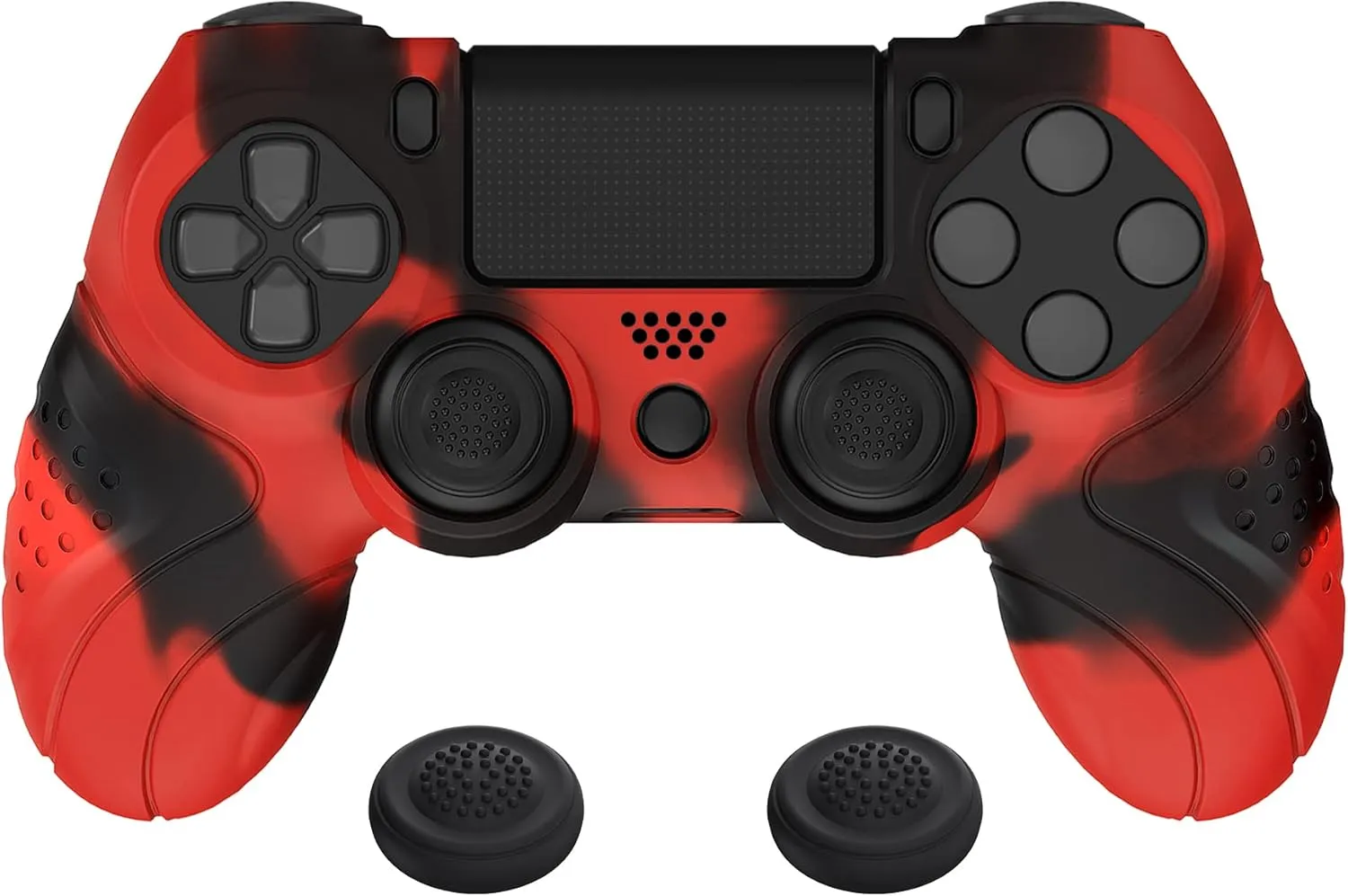 PlayVital Guardian Edition Red & Black Ergonomic Soft Anti-Slip Controller Silicone Case Cover for ps4, Rubber Protector Skin with Joystick Caps for ps4 Slim/Pro Controller