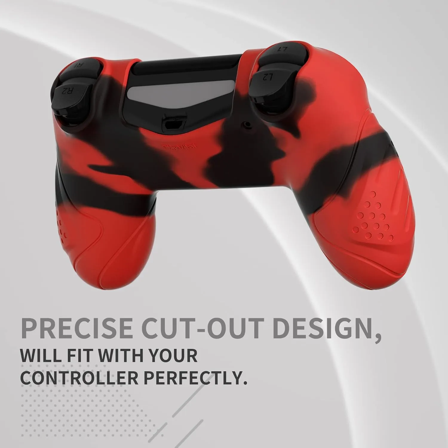 PlayVital Guardian Edition Red & Black Ergonomic Soft Anti-Slip Controller Silicone Case Cover for ps4, Rubber Protector Skin with Joystick Caps for ps4 Slim/Pro Controller