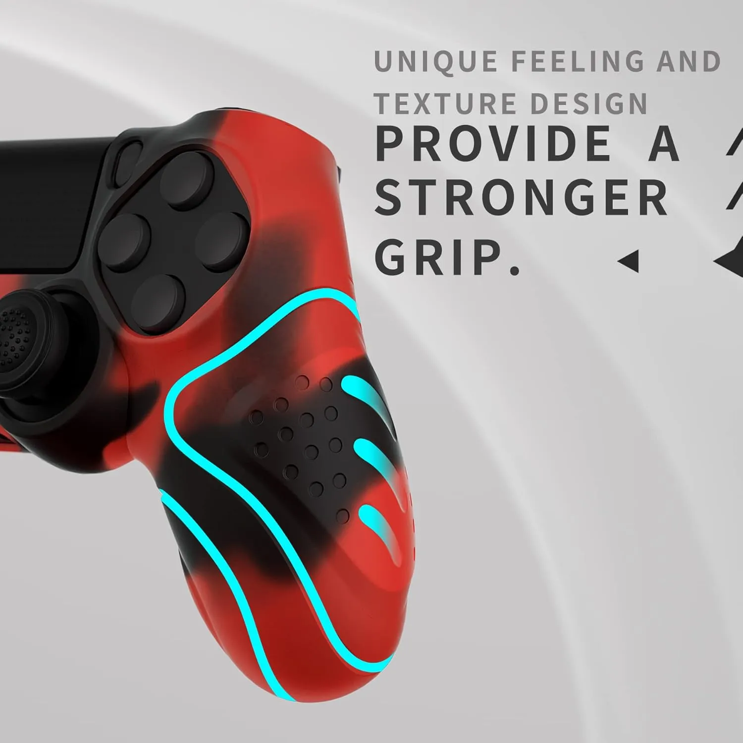 PlayVital Guardian Edition Red & Black Ergonomic Soft Anti-Slip Controller Silicone Case Cover for ps4, Rubber Protector Skin with Joystick Caps for ps4 Slim/Pro Controller