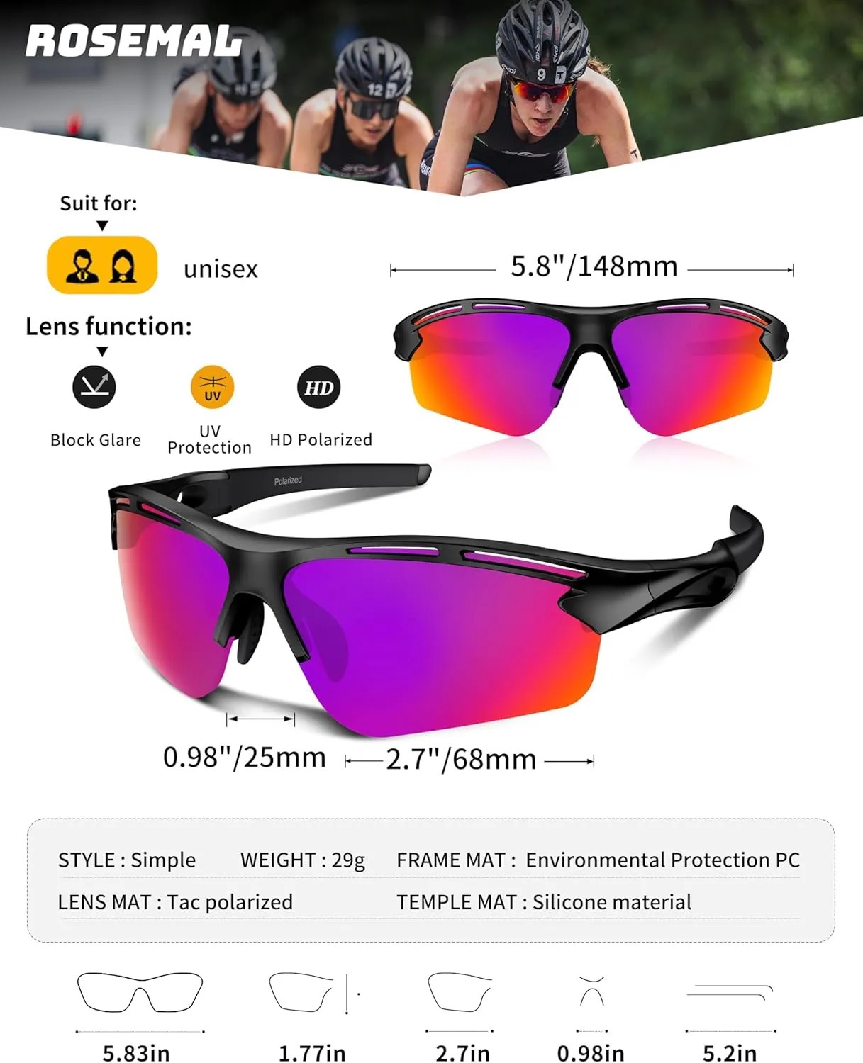 Polarized Sports Sunglasses for Men Women Youth Baseball Running Cycling Driving Fishing Tennis Golf Motor TAC UV400 TR90