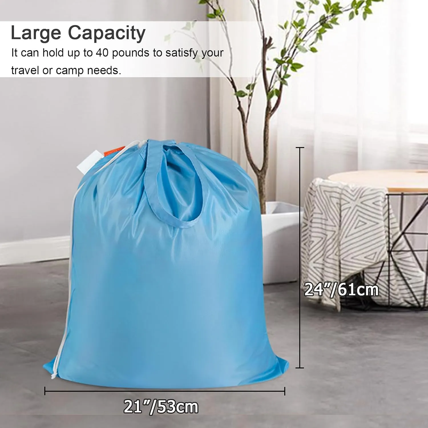 Polecasa Small Heavy Duty Laundry Bag with 130gsm Tear Resistant Fabric and Handles, Easy to Carry Durable Dirty Clothes Drawstring Bag, Perfect for College Dorm, Travel 21x24,Gulf Blue