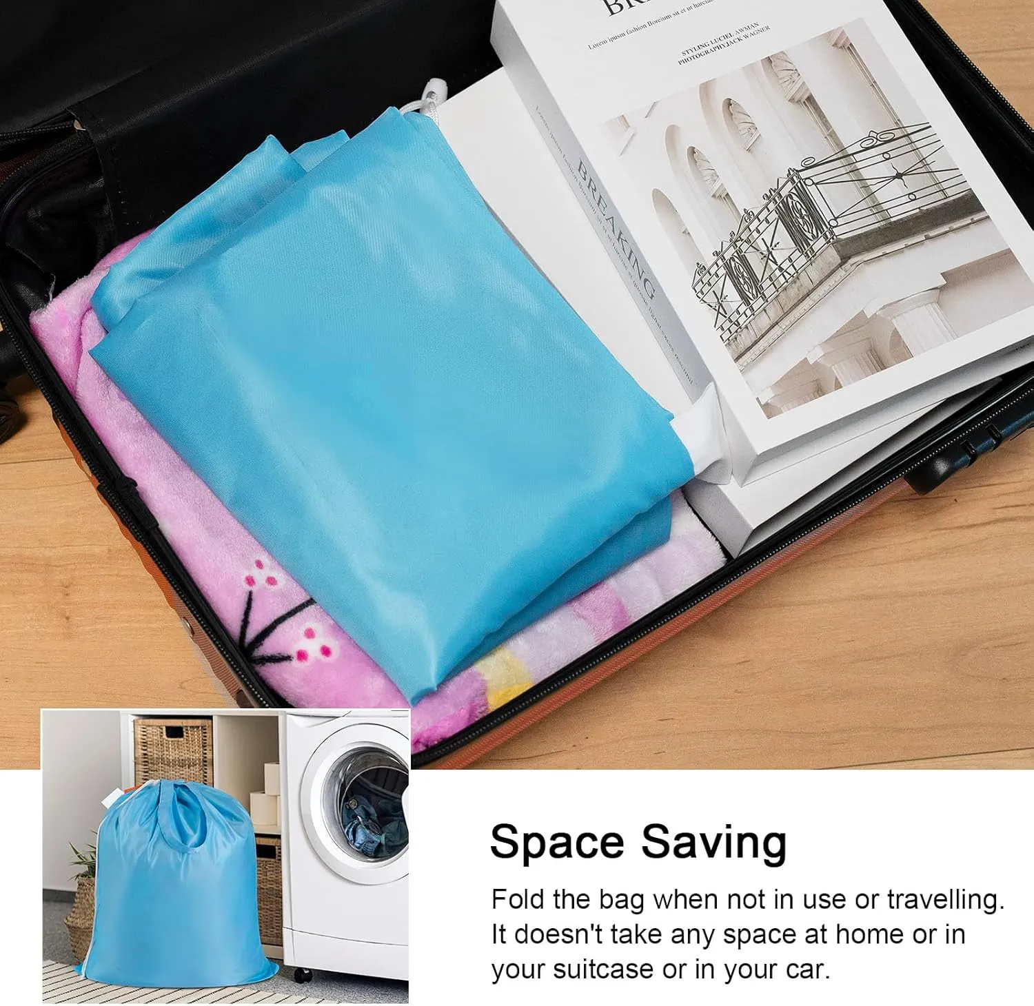 Polecasa Small Heavy Duty Laundry Bag with 130gsm Tear Resistant Fabric and Handles, Easy to Carry Durable Dirty Clothes Drawstring Bag, Perfect for College Dorm, Travel 21x24,Gulf Blue