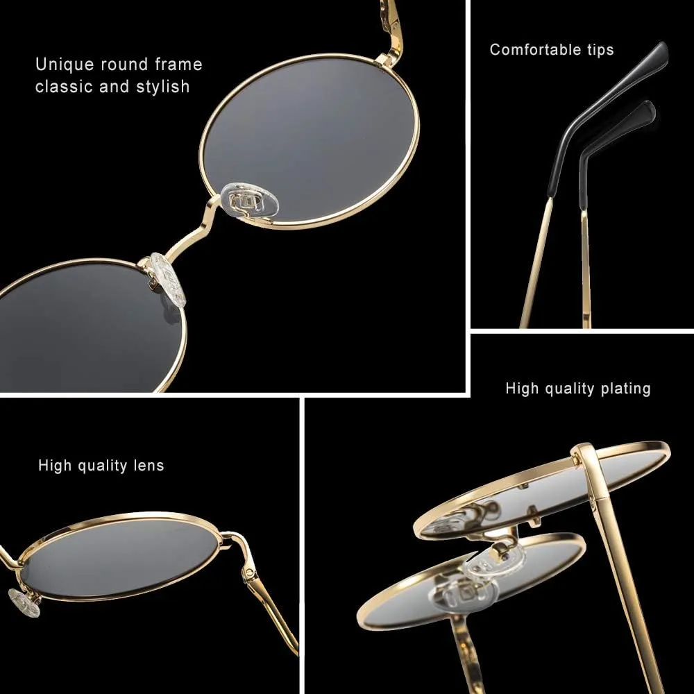 PORADAY Classic Circle Glasses Retro Round Polarized Sunglasses Hippie Style Small Rounded Sun Shades