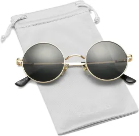 PORADAY Classic Circle Glasses Retro Round Polarized Sunglasses Hippie Style Small Rounded Sun Shades